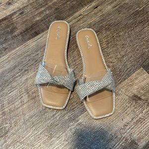 Qupid rhinestone Diamond mesh slide sandal 7 w